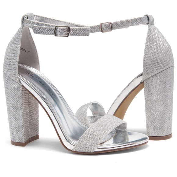 Herstyle Rosemmina Silver Shimmer Ankle Strap Open Toe Chunky High Heel Size 6.5 - Picture 5 of 10
